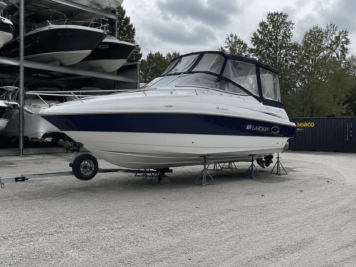 Boat on its trailer in a bay