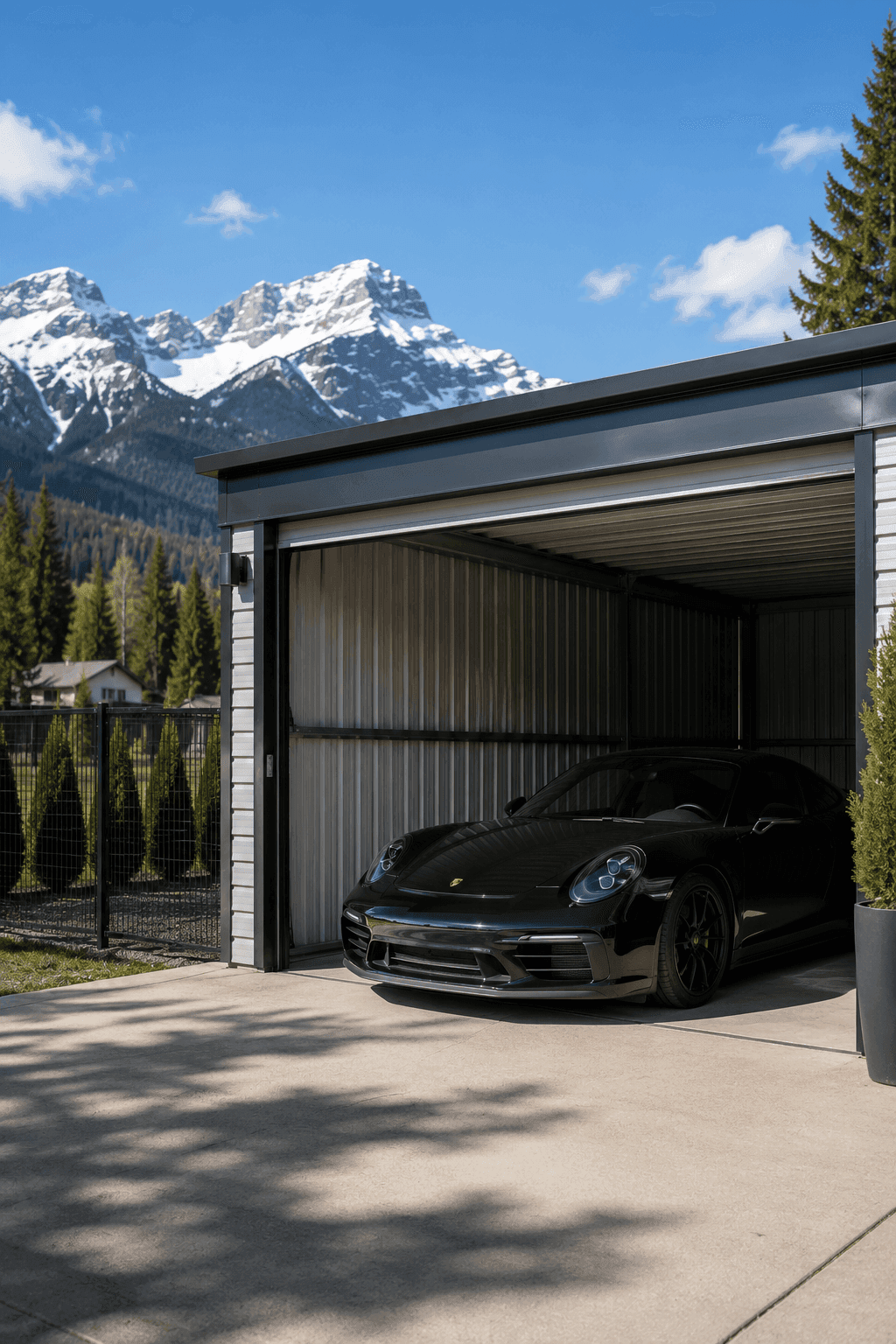 The garage with my neighbour's Golf parked up over last winter.