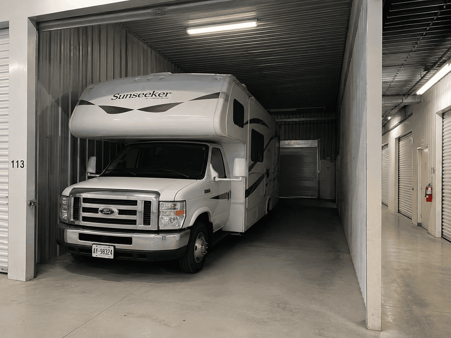 A motorhome in its bay
