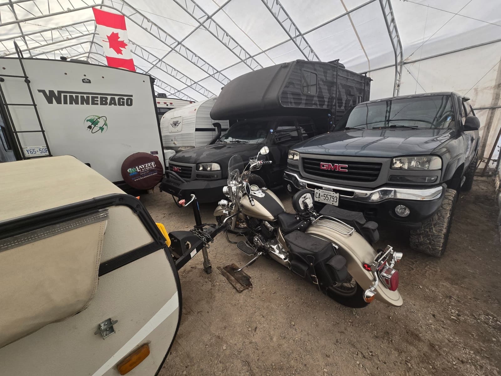 Indoor storage for motorcycles and small cars