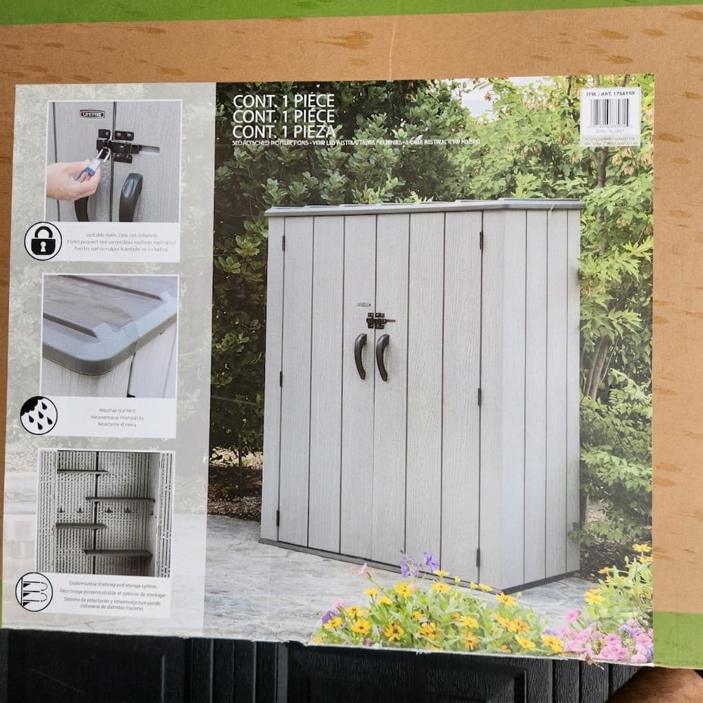 Outdoor storage shed for garden & garage items