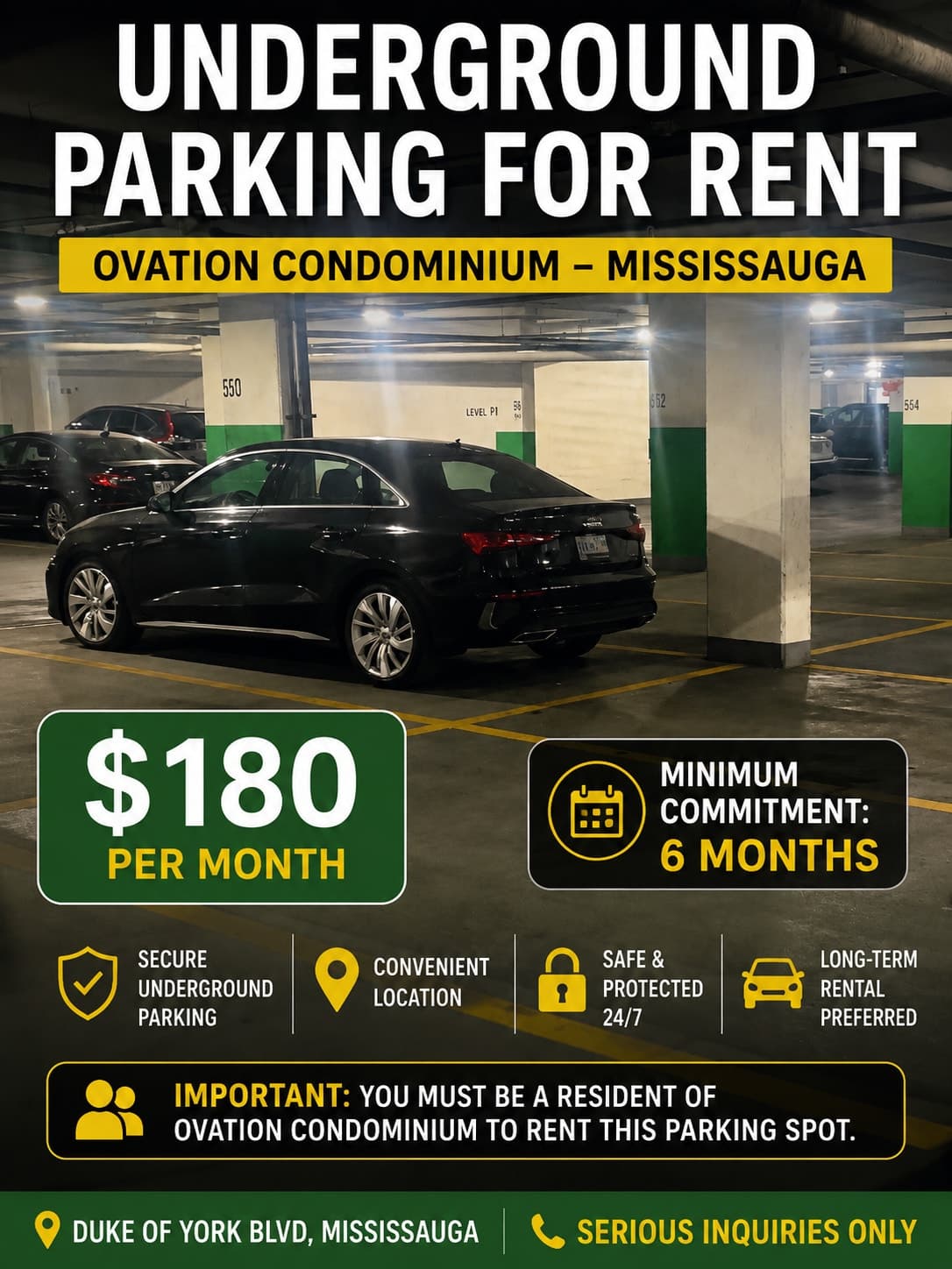 Indoor underground parking spot in Mississauga condo