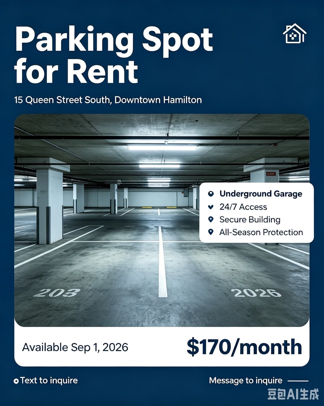 Underground parking spot in downtown Hamilton