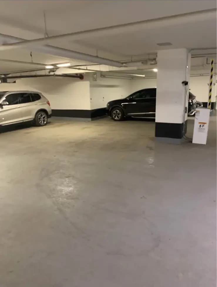 Inside the clean, well-lit indoor garage