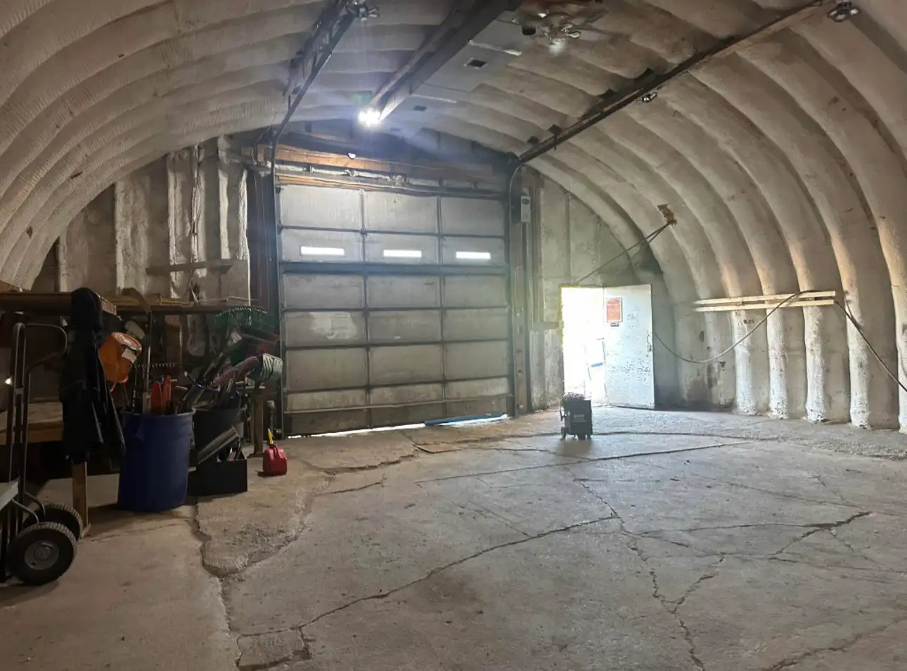 Looking back at the roll-up door, with the personnel door beside it