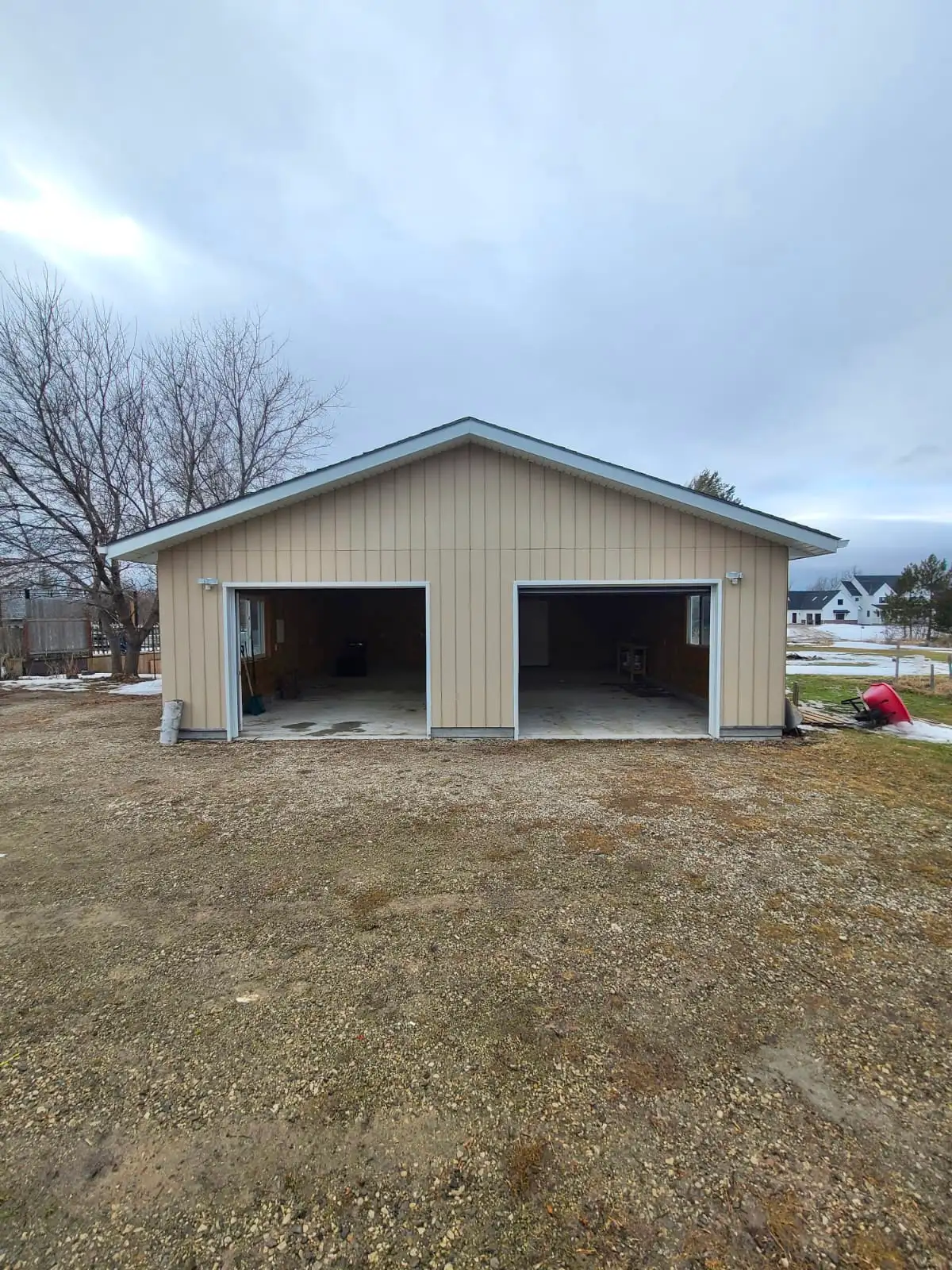 The two drive-in bays from the front