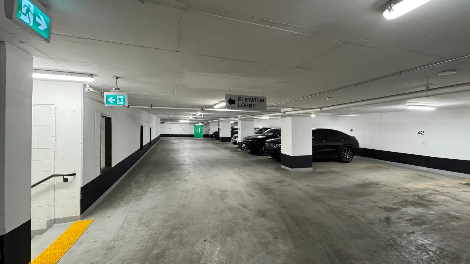Bright, clean underground garage with 24/7 access